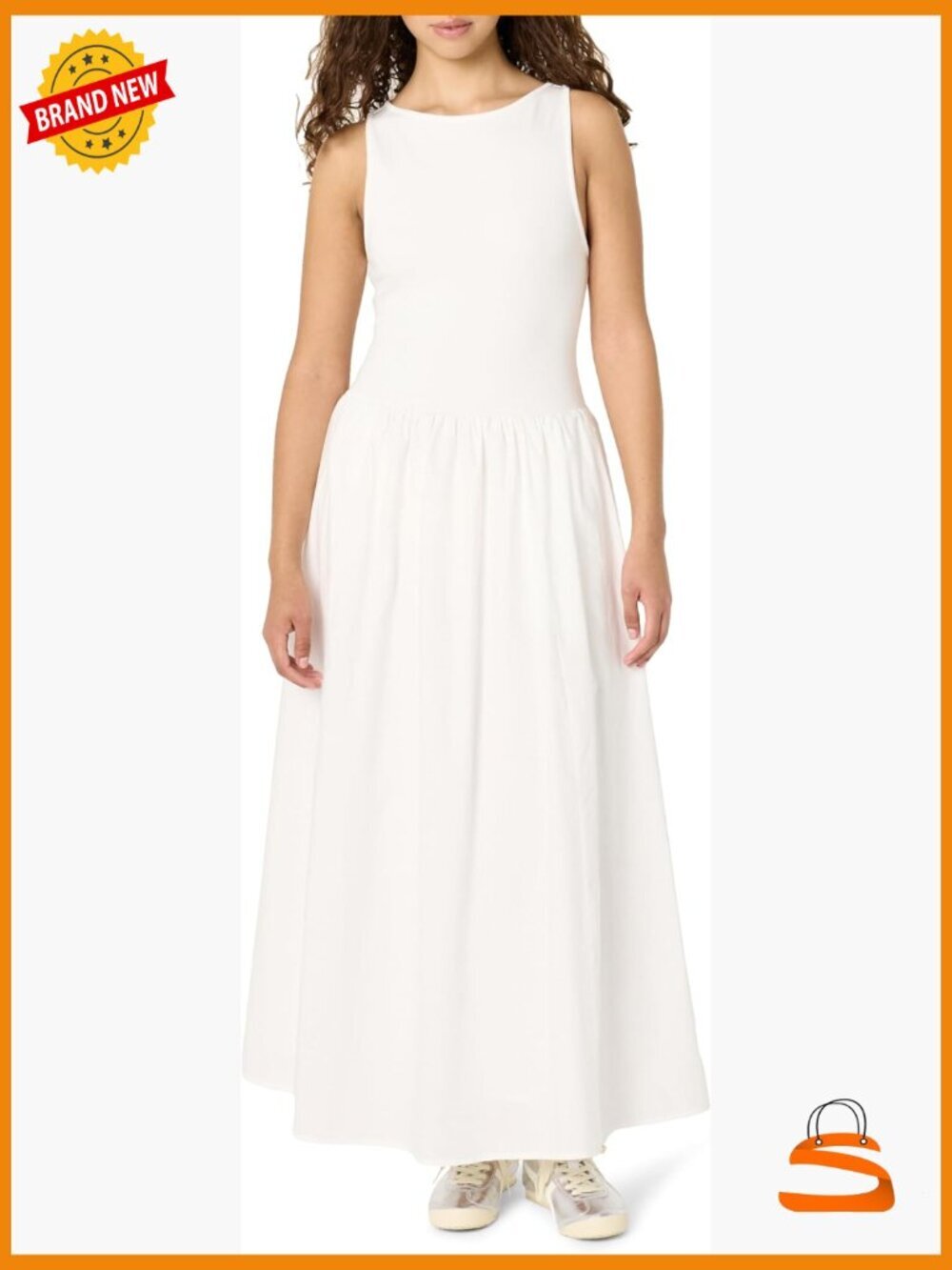 Mixed Fabric Midi Tank Dress - Plus Size Cotton Blend